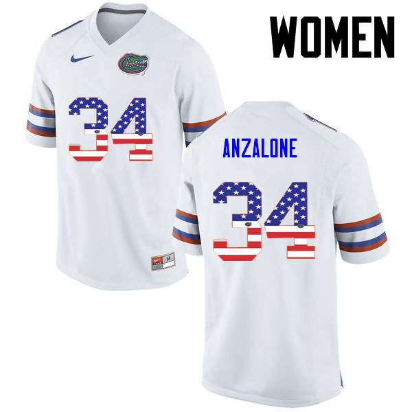 Women's NCAA Florida Gators Alex Anzalone #34 Stitched Authentic USA Flag Fashion Nike White College Football Jersey AUN5865RL